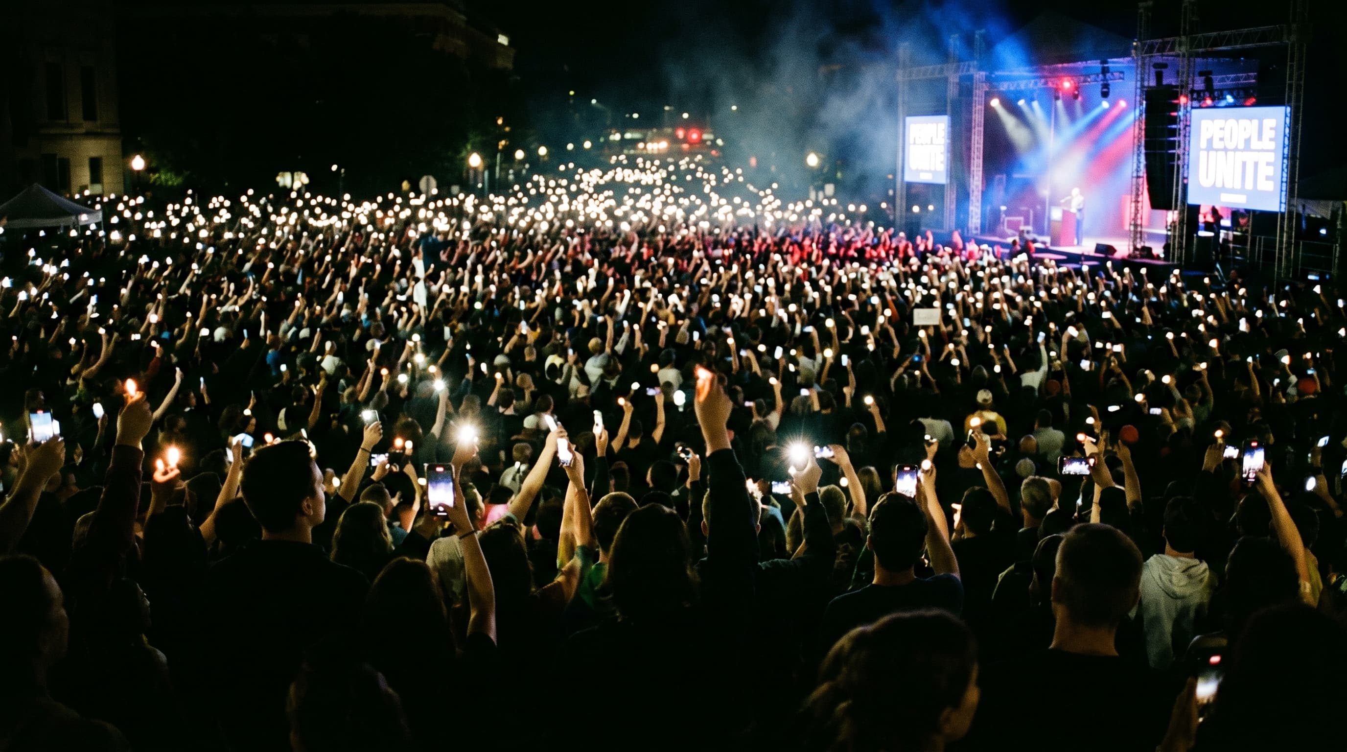 CWI graphic showing a night rally for student movement and public accountability