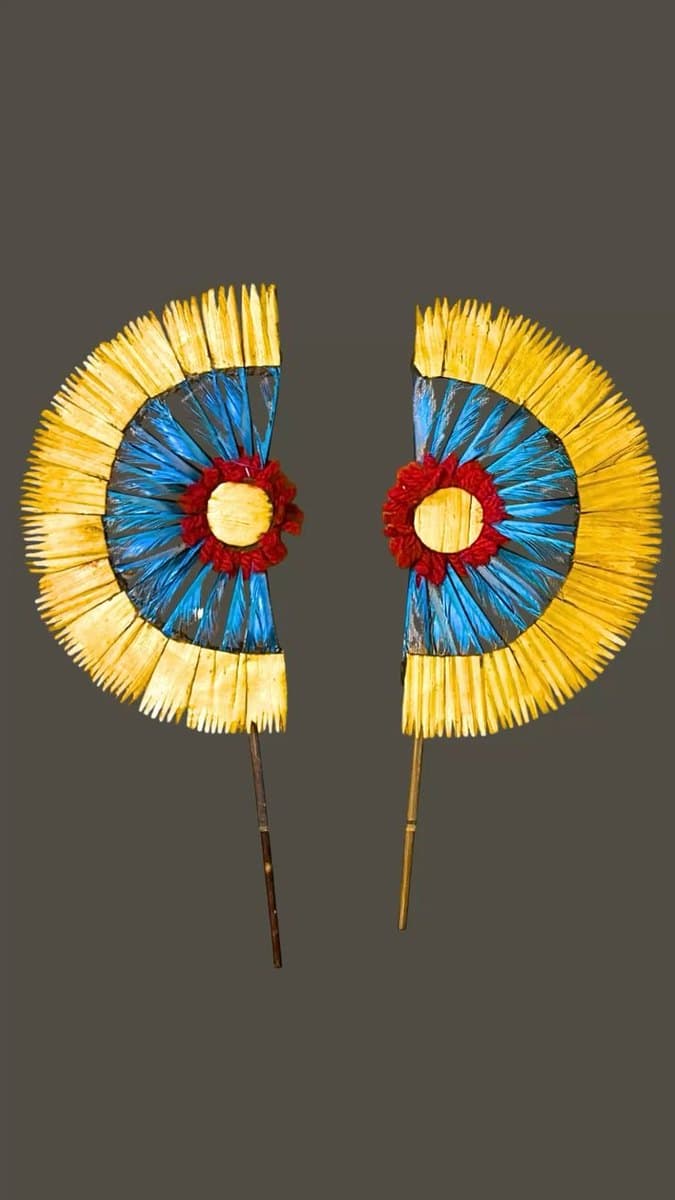 Manipur Violence - Ear Ornament made of feather, wool, bark, and hemp fiber, Kabui Naga Tribe, Manipur. 20th century CE Currently at the National Museum Delhi