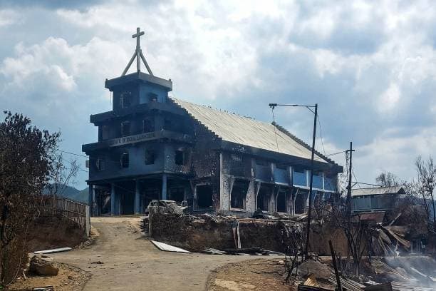 Burned place of worship in Manipur after violence